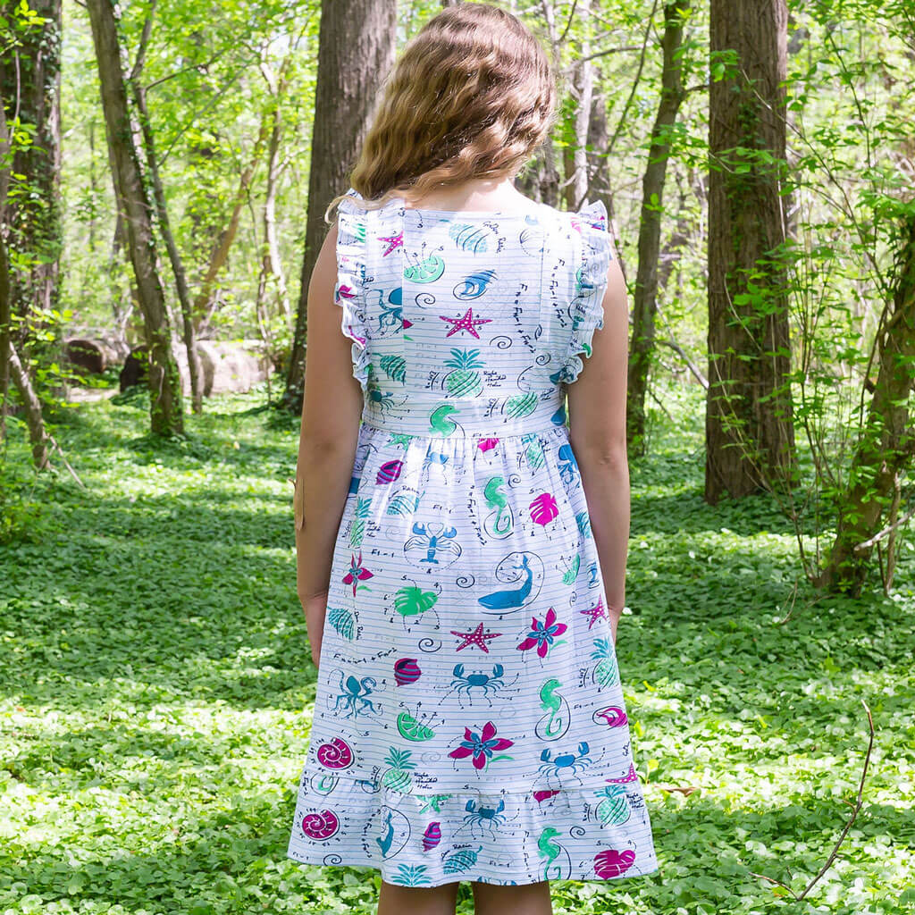 "Fibonacci Summer" Math in Nature Ruffle Sleeveless Dress with Patch Pockets