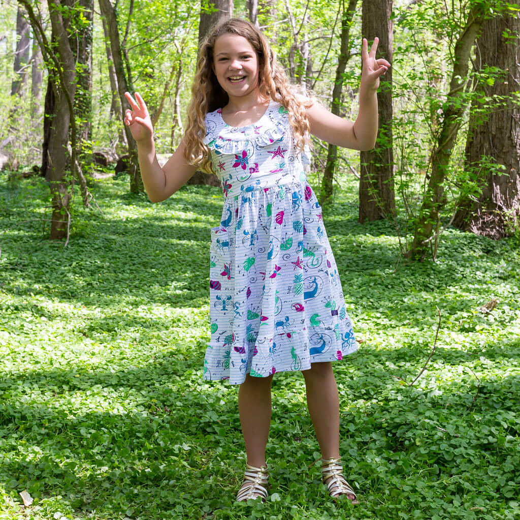 "Fibonacci Summer" Math in Nature Ruffle Sleeveless Dress with Patch Pockets