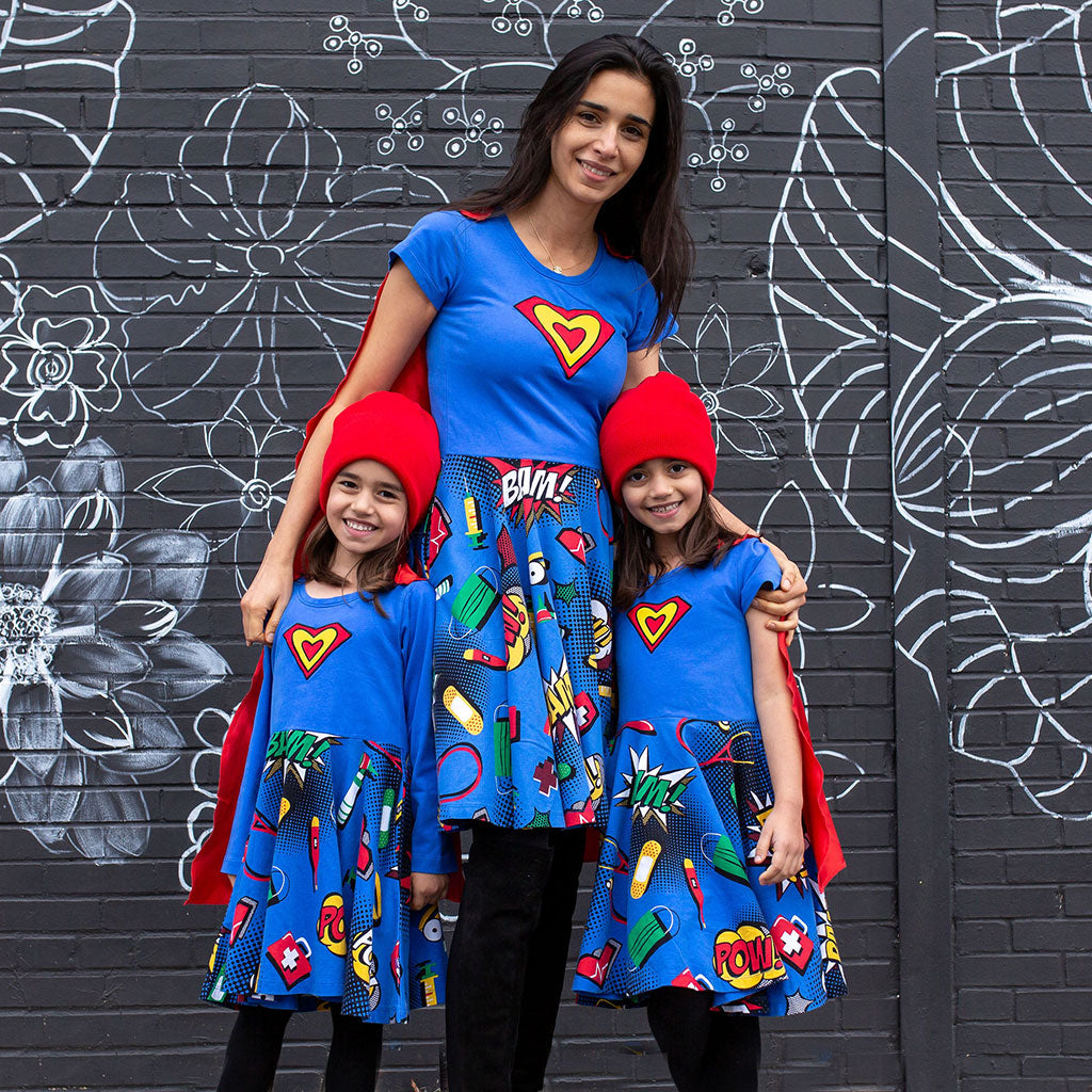 "Superheart" Medical Superheroes Short Sleeve Adult Super Twirler with Cape