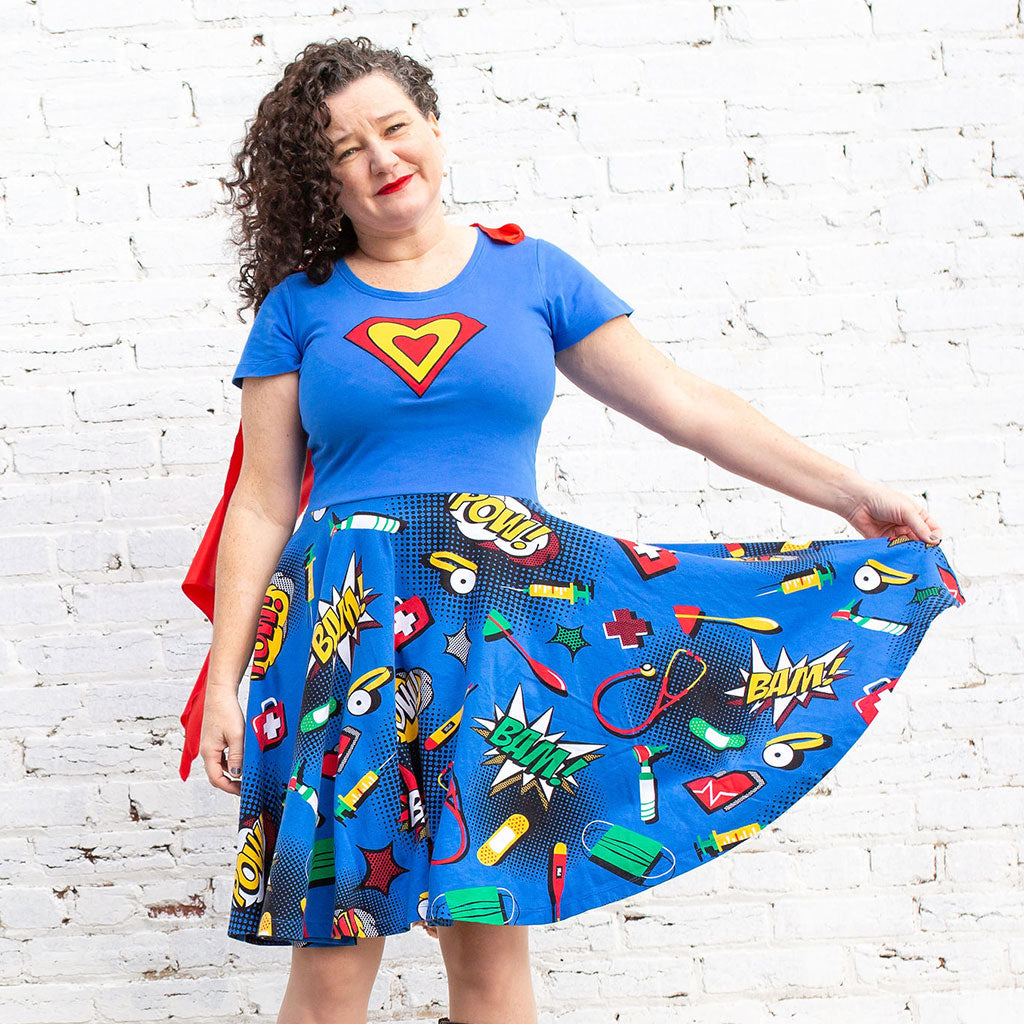 "Superheart" Medical Superheroes Short Sleeve Adult Super Twirler with Cape