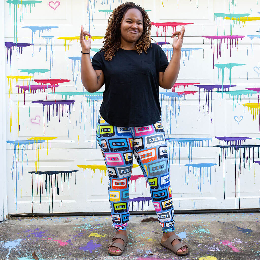 &quot;Ready Cassette Go&quot; Mix Tapes Leggings with Pockets - Adult
