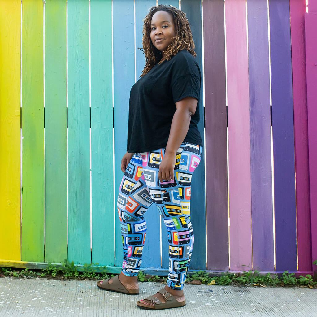 "Ready Cassette Go" Mix Tapes Leggings with Pockets - Adult