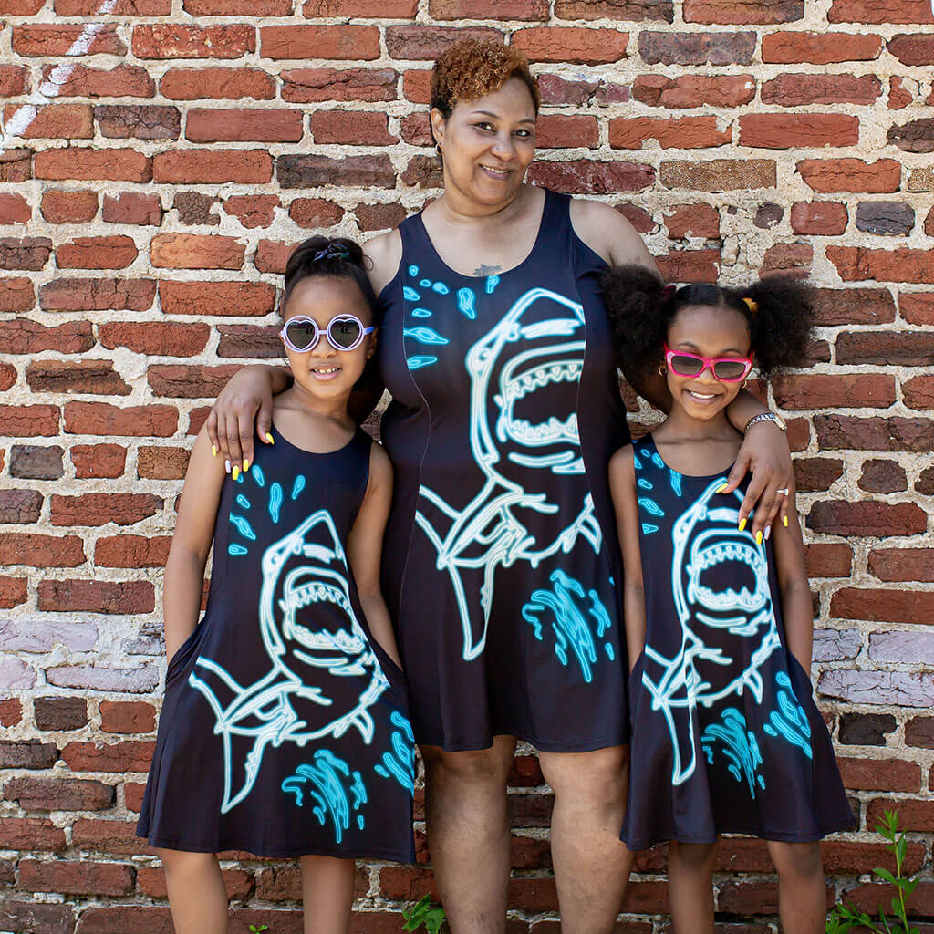 Neon Shark Skater Dress with Pockets