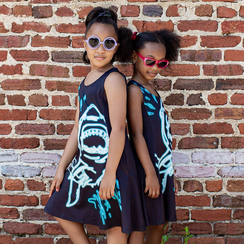 Neon Shark Skater Dress with Pockets