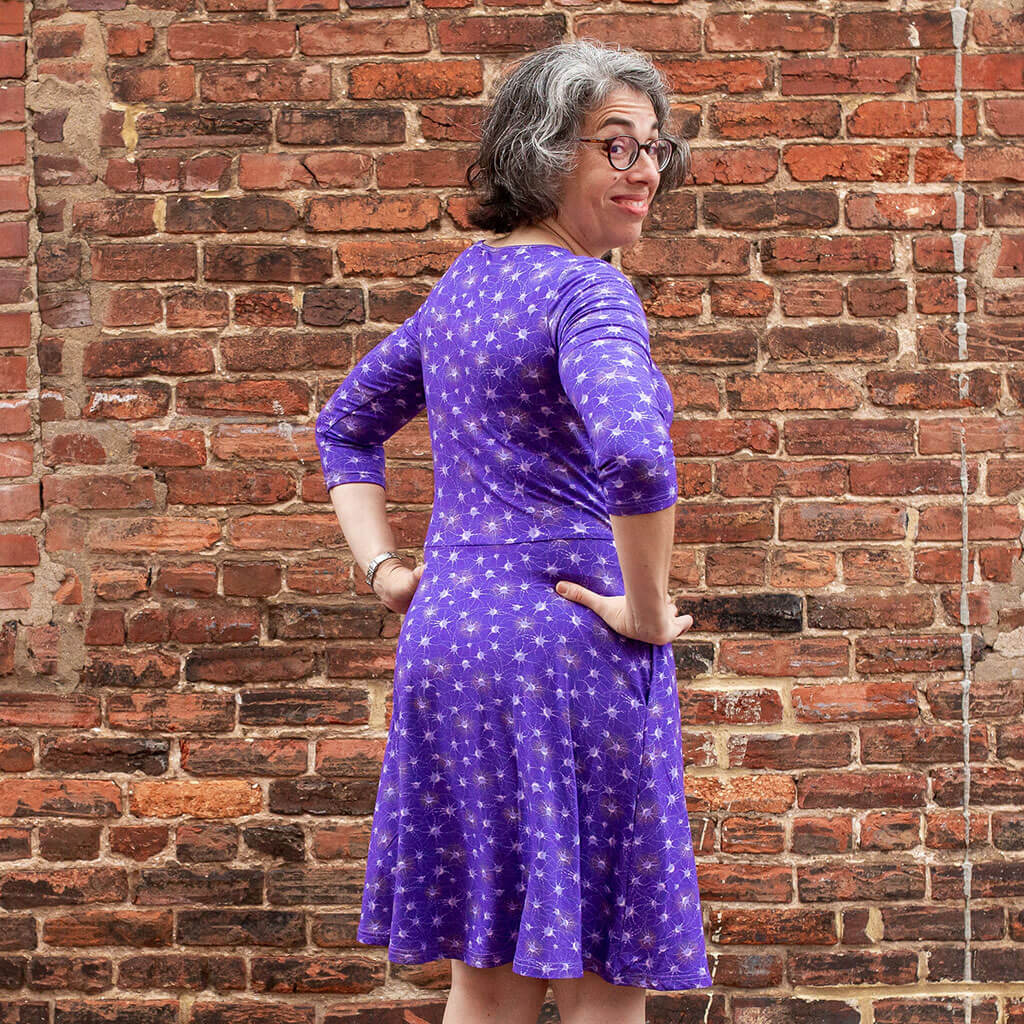 "Cresyl Violet" Adult Neurons V-Neck A-Line Dress with Sleeves and with Pockets