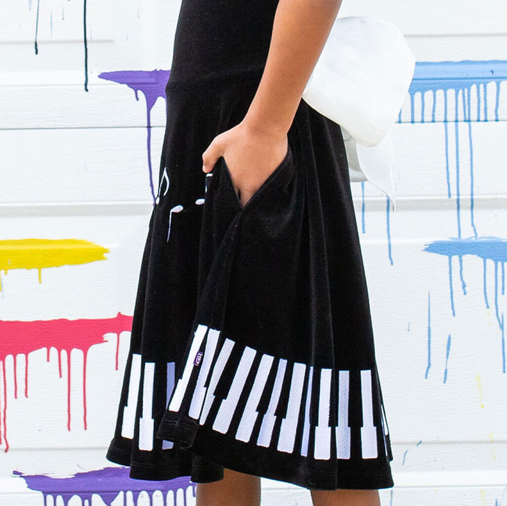 Piano Ballerina Style Short Sleeve Dress with Pockets