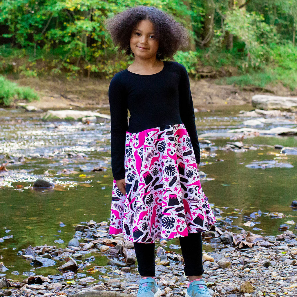 long sleeve dinosaur dress Jurassic Pink
