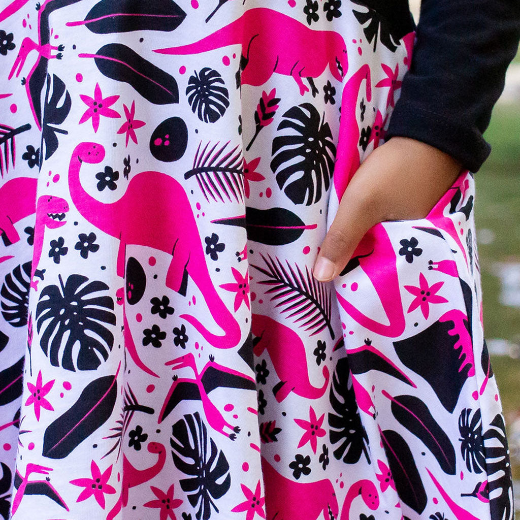 long sleeve dinosaur dress Jurassic Pink