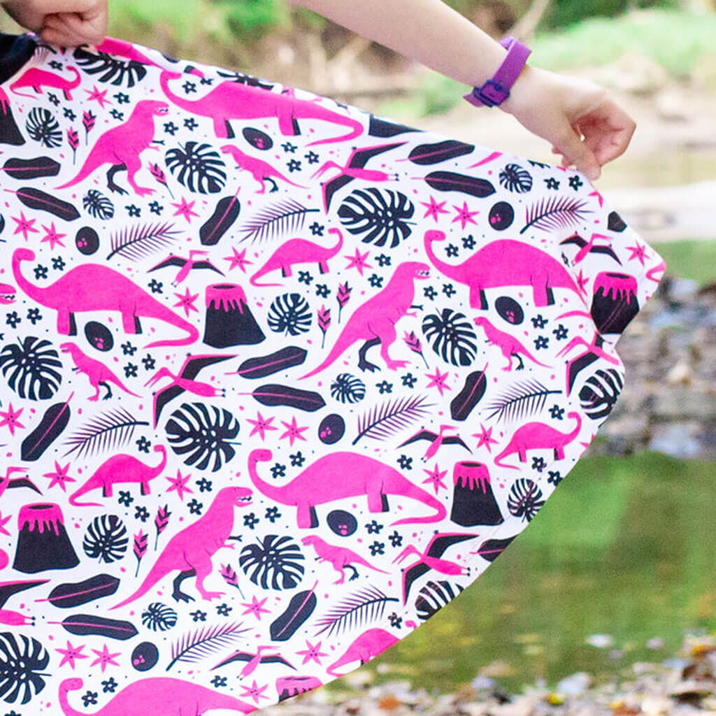 "Jurassic Pink" Dinosaurs Twirly Play Dress with Pockets