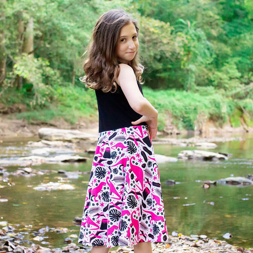 "Jurassic Pink" Dinosaurs Twirly Play Dress with Pockets