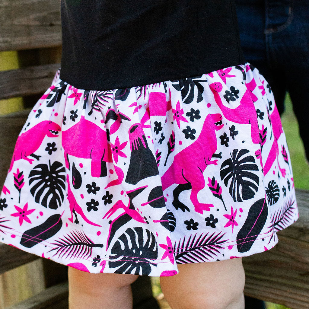 "Jurassic Pink" Dinosaurs Snapsuit Dress