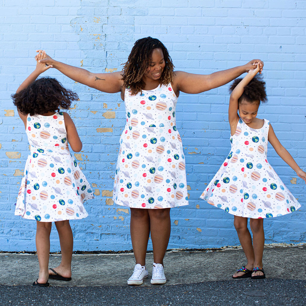 "Revolutionary" Planets Sleeveless Play Dress with Pockets