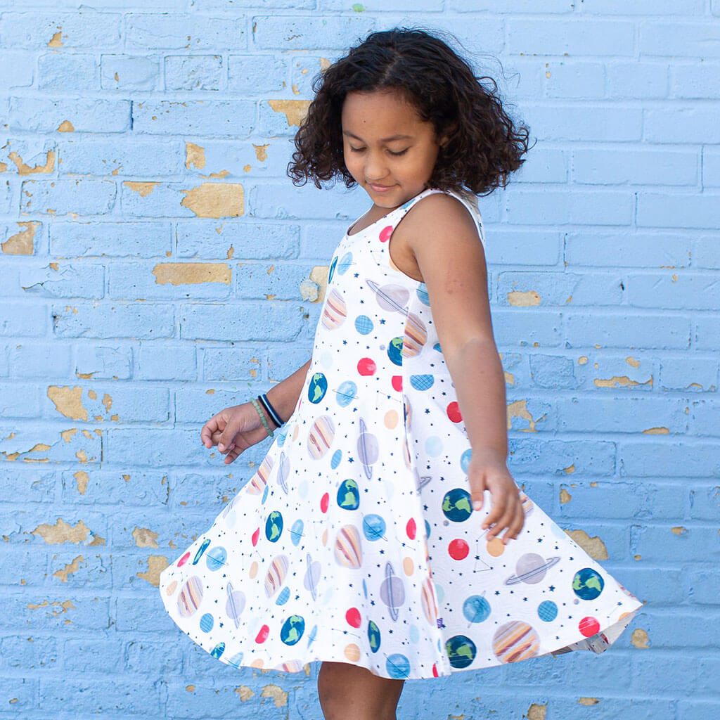 "Revolutionary" Planets Sleeveless Play Dress with Pockets