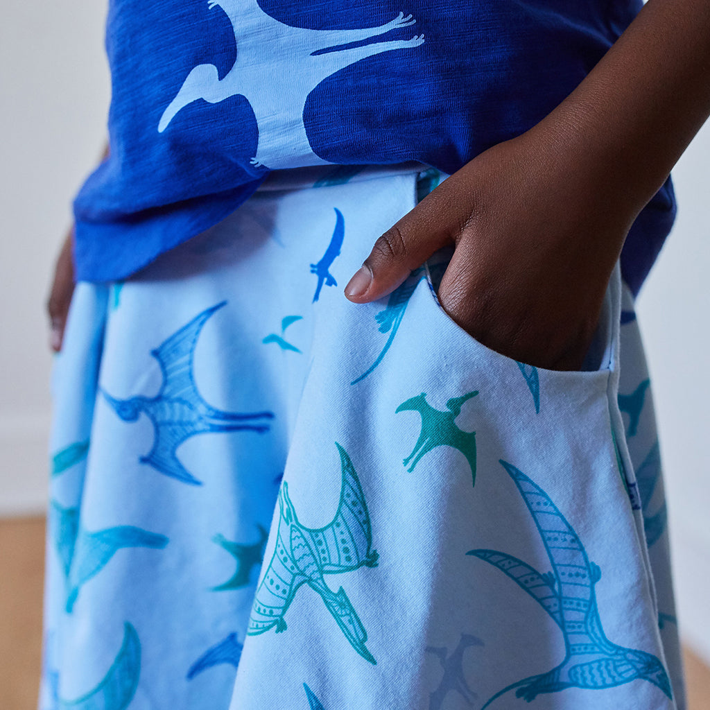&quot;PteroSOARS&quot; Flying Dinosaurs Stretchy Knee-Length Twirly Skirt