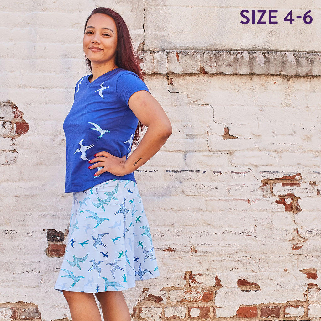 "PteroSOARS" Flying Dinosaurs Stretchy Knee-Length Twirly Skirt - Adult