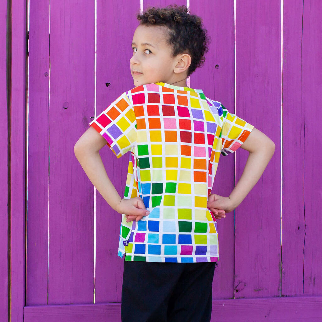 Rainbow Blocks Henley Short Sleeve Tee Shirt