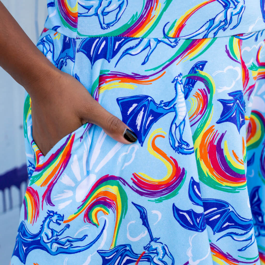 Adult Rainbow Breathing Dragons Super Twirler Dress with Pockets