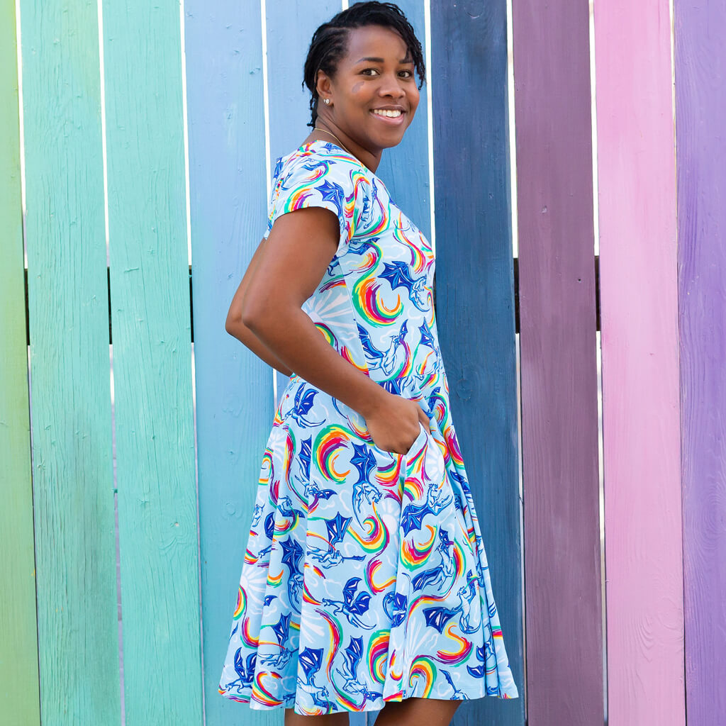 Adult Rainbow Breathing Dragons Super Twirler Dress with Pockets 8-10 | Kids Adult Rainbow Breathing Dragons Super Twirler Dress with Pockets 8-10 | Kids