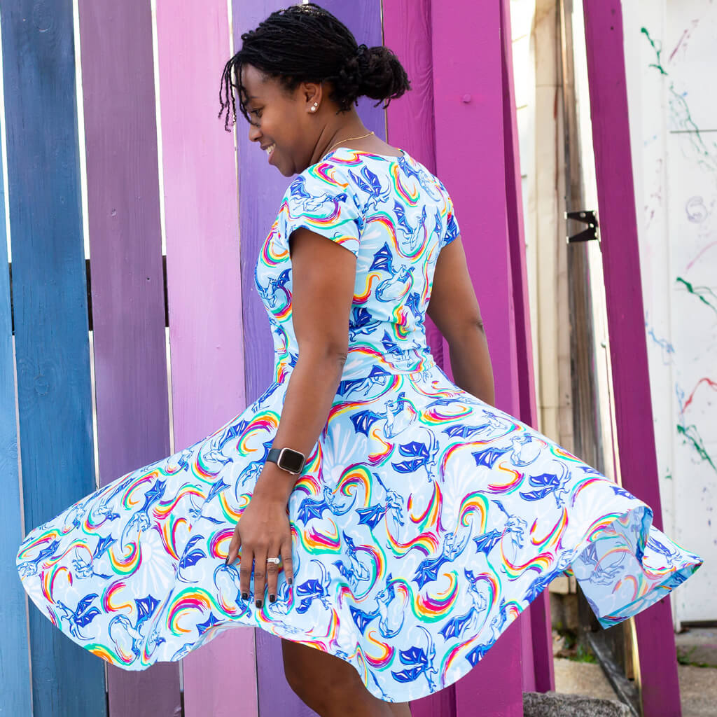 Adult Rainbow Breathing Dragons Super Twirler Dress with Pockets