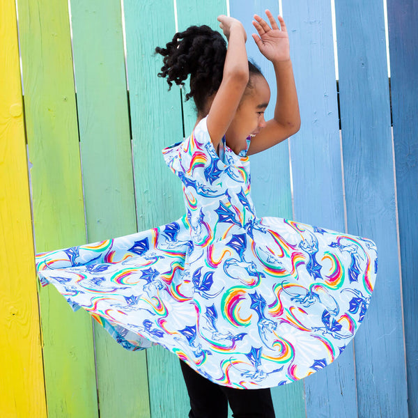 Rainbow Breathing Dragons Super Twirler Dress with Pockets