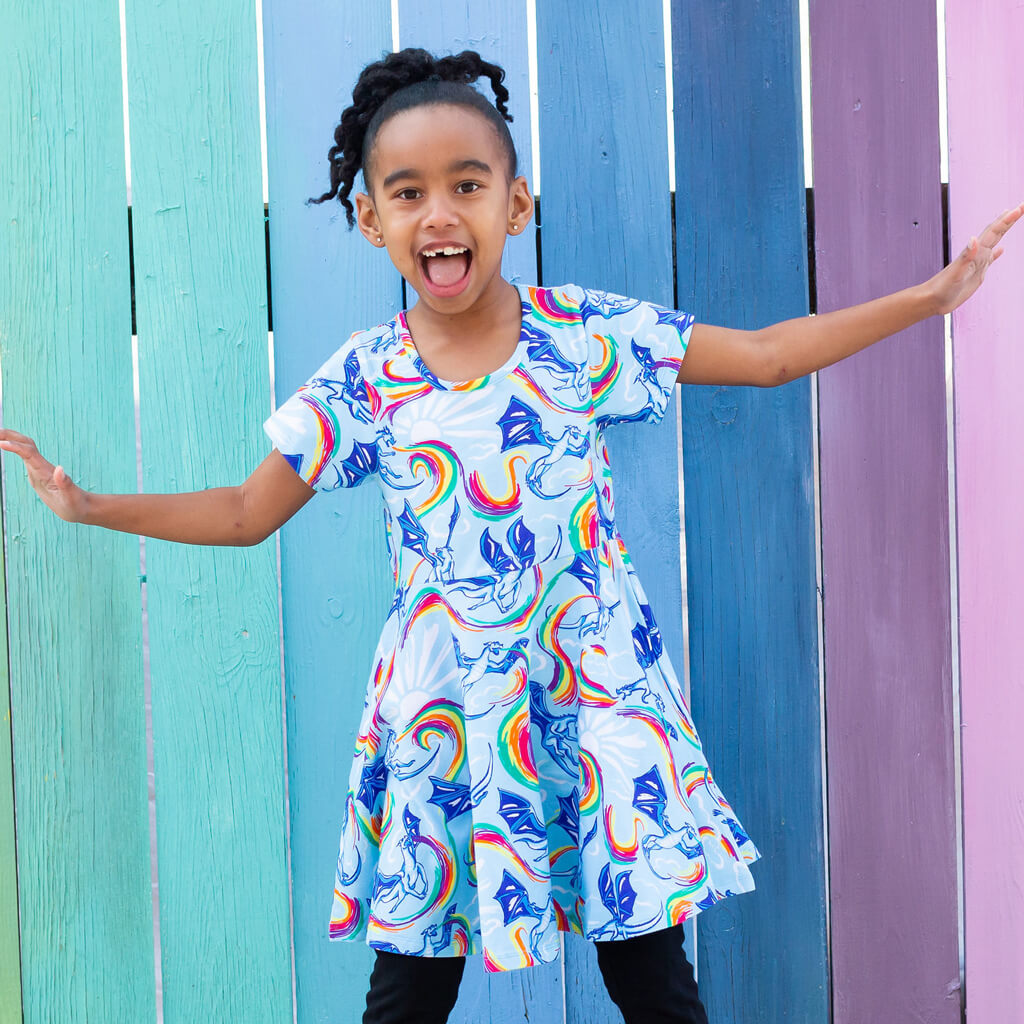 Rainbow Breathing Dragons Super Twirler Dress with Pockets Rainbow Breathing Dragons Super Twirler Dress with Pockets