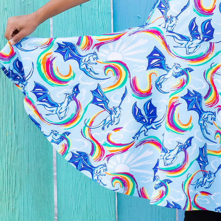 Rainbow Breathing Dragons Super Twirler Dress with Pockets