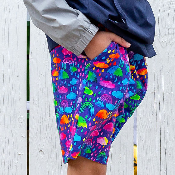 Rainbow Showers Drawstring Shorts with Pockets