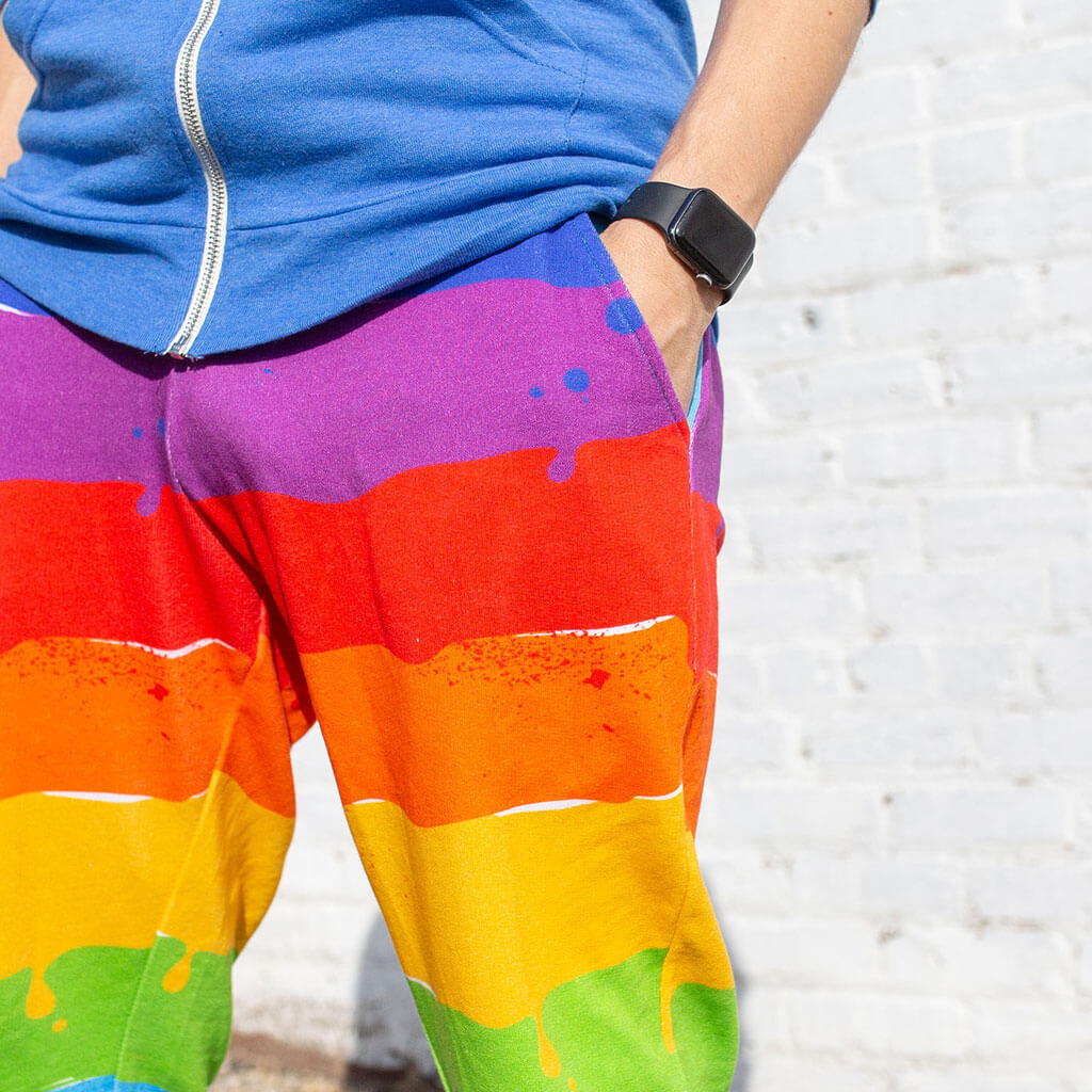 Adult "Paint the Town" Rainbow Fuzzy Fleece Joggers with Pockets