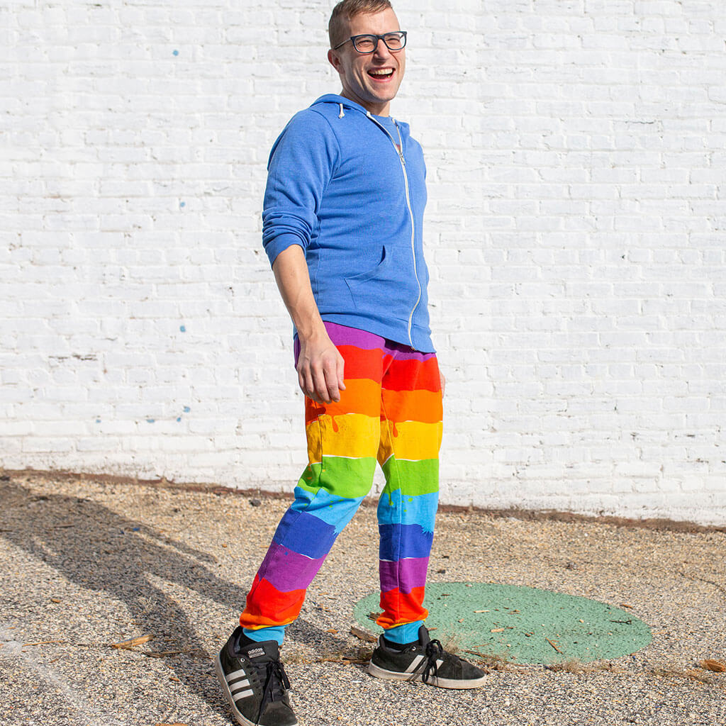 Adult "Paint the Town" Rainbow Fuzzy Fleece Joggers with Pockets