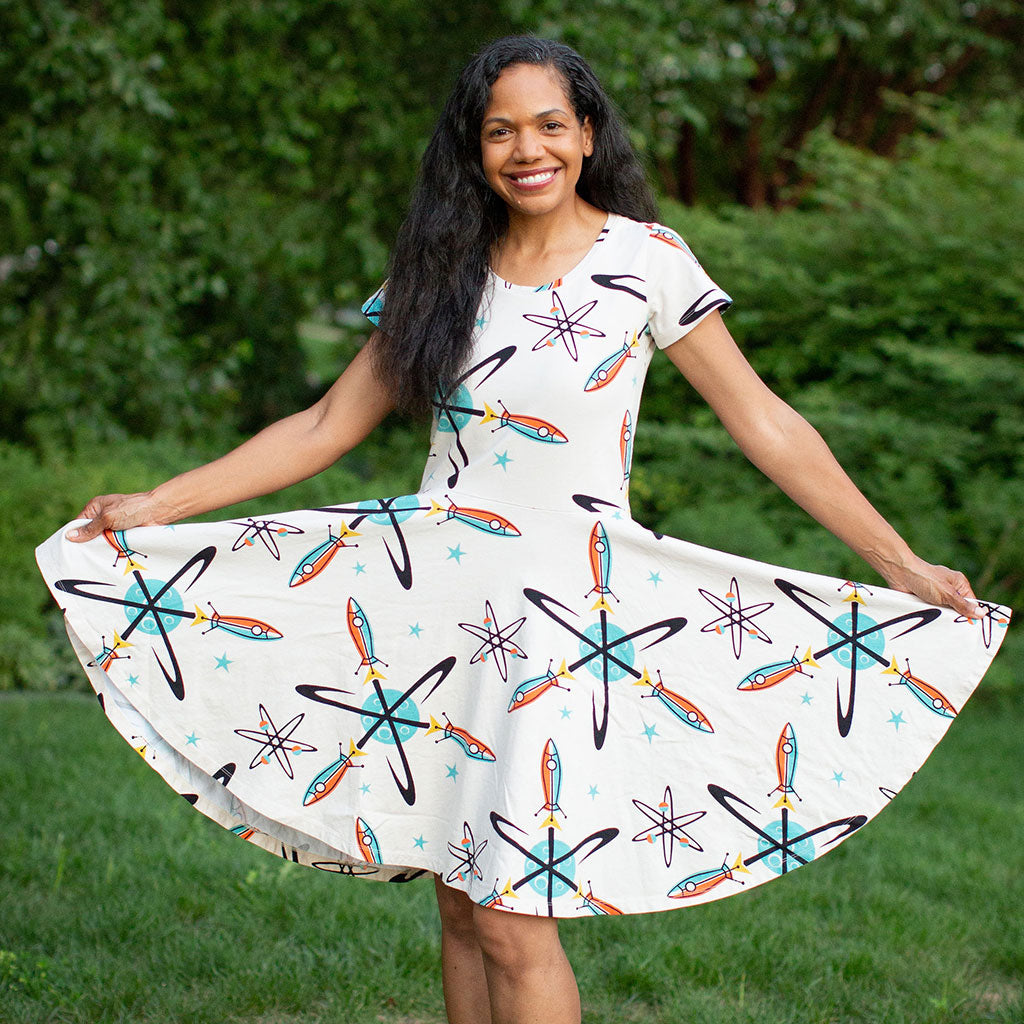 "Blast from the Past" Rockets Short Sleeve Super Twirler Dress with Pockets - Adult