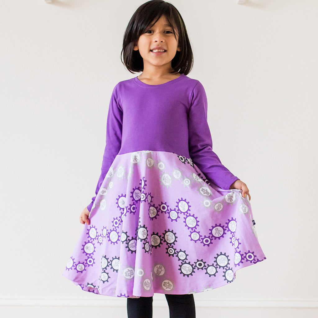 "SparkleBots" Twirly Robots Play Dress with Long Sleeves - Princess Awesome - 5