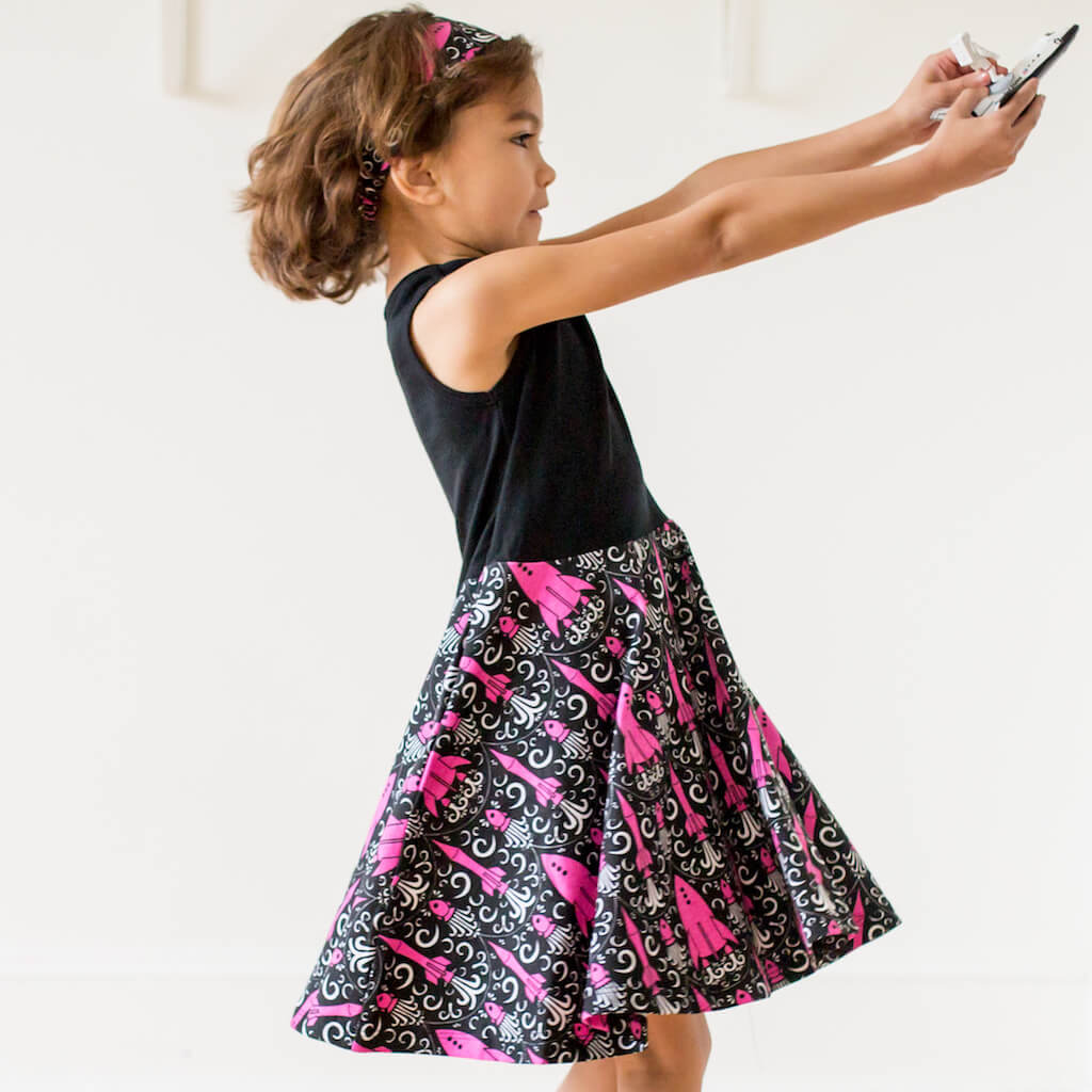 "Fleur-de-Liftoff" Rockets Twirly Play Dress with Pockets