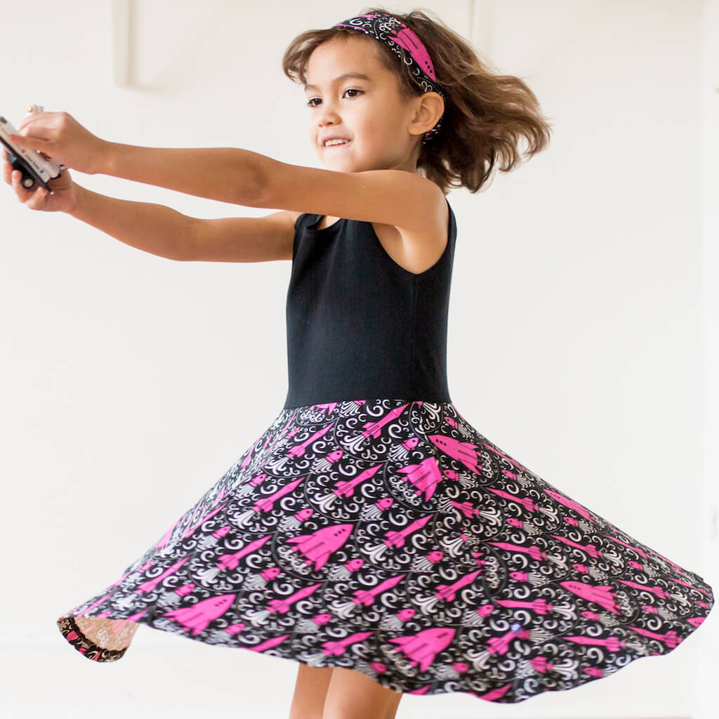 "Fleur-de-Liftoff" Rockets Twirly Play Dress with Pockets