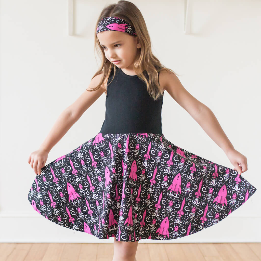 "Fleur-de-Liftoff" Rockets Twirly Play Dress with Pockets