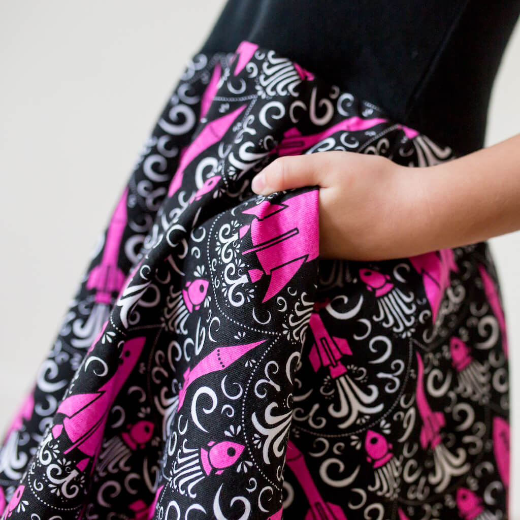 "Fleur-de-Liftoff" Rockets Twirly Play Dress with Pockets