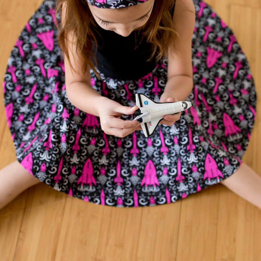"Fleur-de-Liftoff" Rockets Twirly Play Dress with Pockets