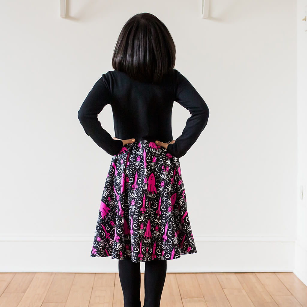 "Fleur-de-Liftoff" Rockets Twirly Play Dress with Pockets