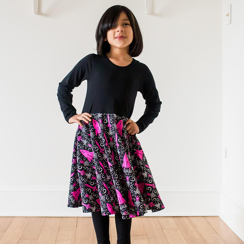 "Fleur-de-Liftoff" Rockets Twirly Play Dress with Pockets