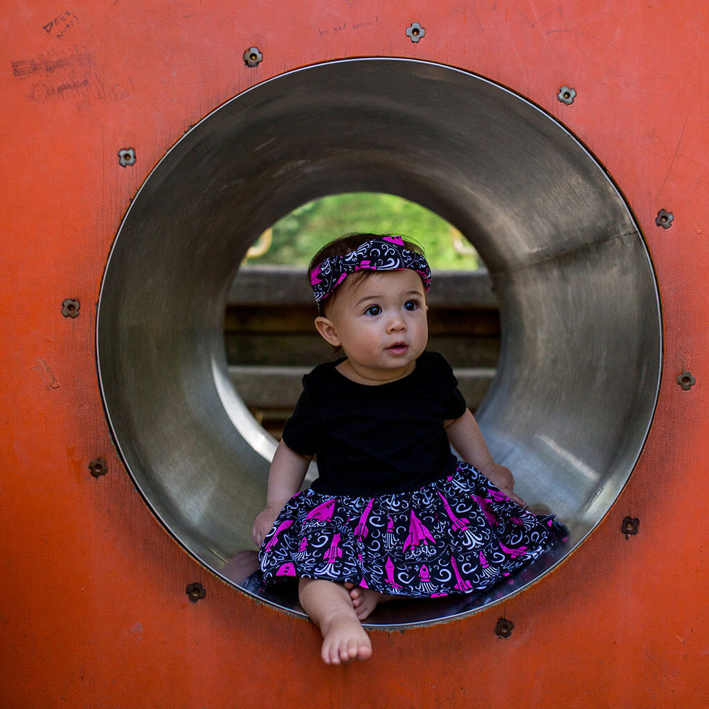 "Fleur-de-Liftoff" Rockets Snapsuit Dress