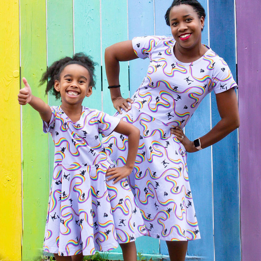 Rainbow Skateboarding Super Twirler Dress with Pockets
