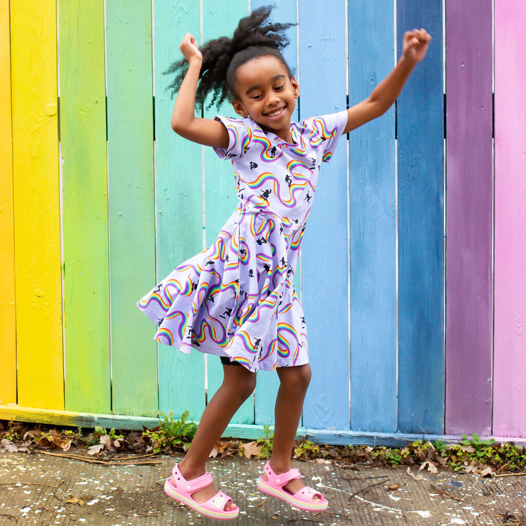 Rainbow Skateboarding Super Twirler Dress with Pockets