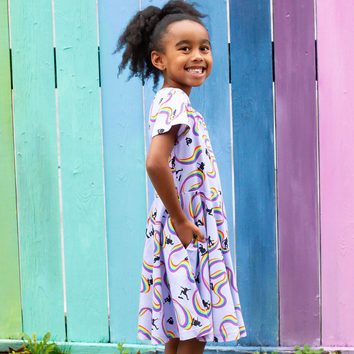 Rainbow Skateboarding Super Twirler Dress with Pockets