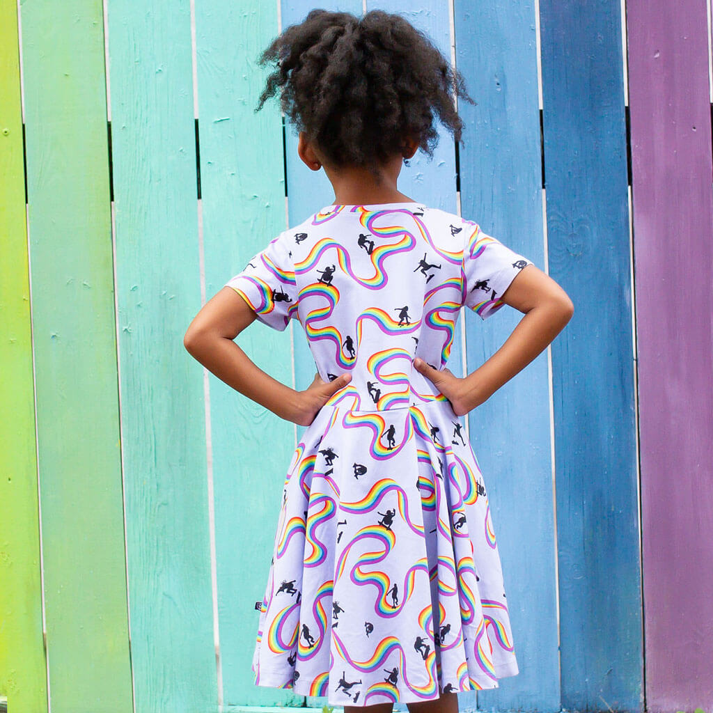 Rainbow Skateboarding Super Twirler Dress with Pockets