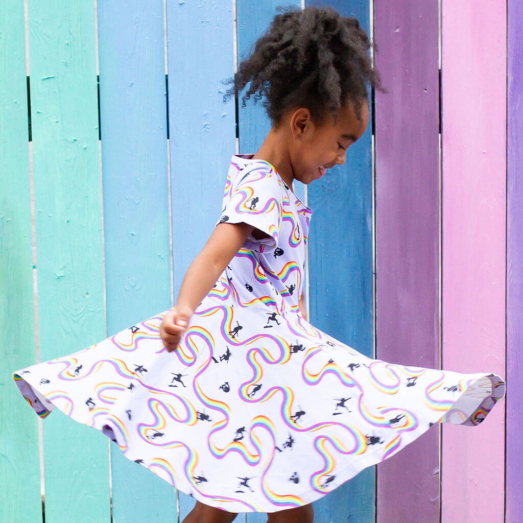Rainbow Skateboarding Super Twirler Dress with Pockets
