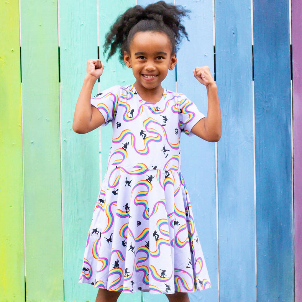 Rainbow Skateboarding Super Twirler Dress with Pockets