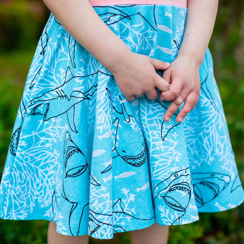 Hello Chum" Sharks Sleeveless Twirly Play Dress with Pockets - Princess Awesome & Boy Wonder Hello Chum" Sharks Sleeveless Twirly Play Dress with Pockets - Princess Awesome & Boy Wonder