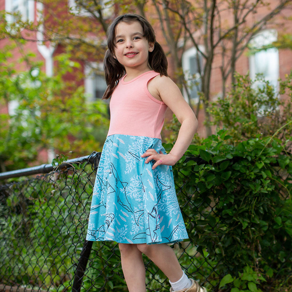 Hello Chum" Sharks Sleeveless Twirly Play Dress with Pockets - Princess  Awesome & Boy Wonder