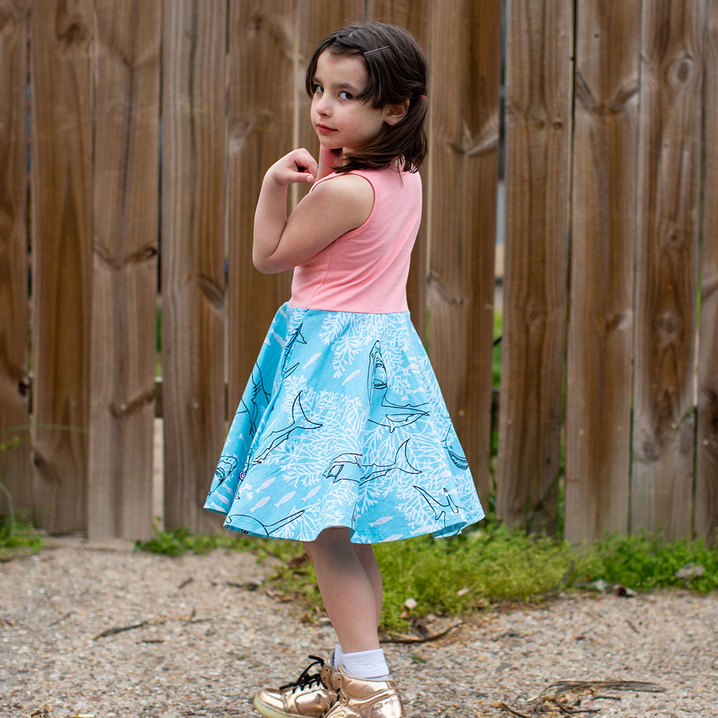 Hello Chum" Sharks Sleeveless Twirly Play Dress with Pockets - Princess  Awesome & Boy Wonder