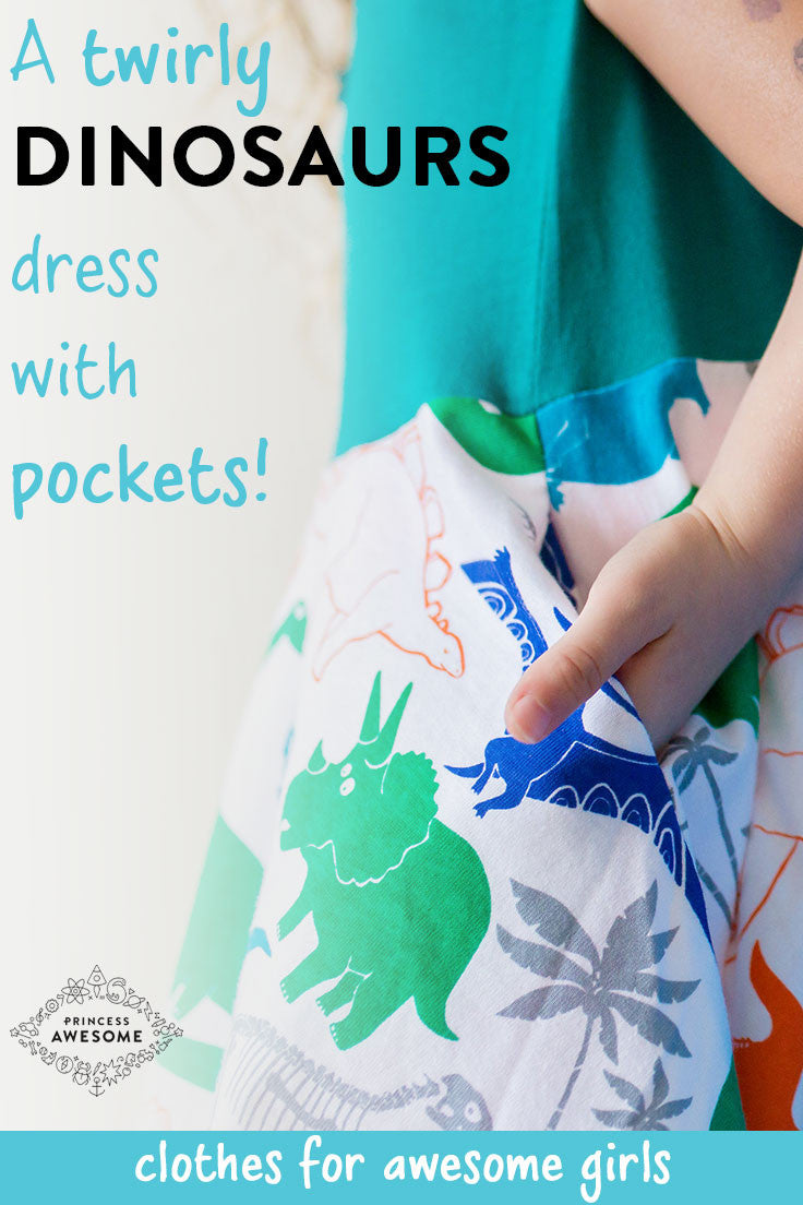 "Mesozoic Mischief" Dinosaurs Twirly Play Dress with Pockets