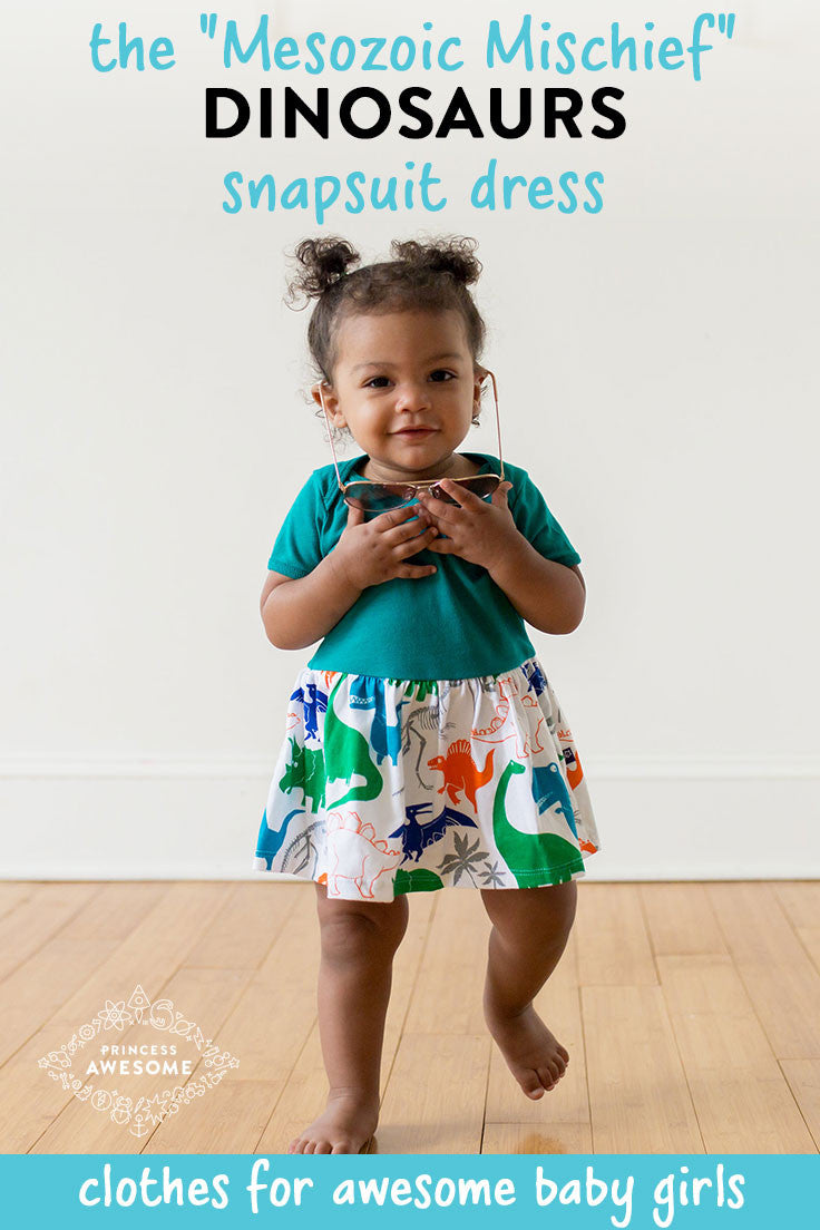 "Mesozoic Mischief" Dinosaurs Snapsuit Dress
